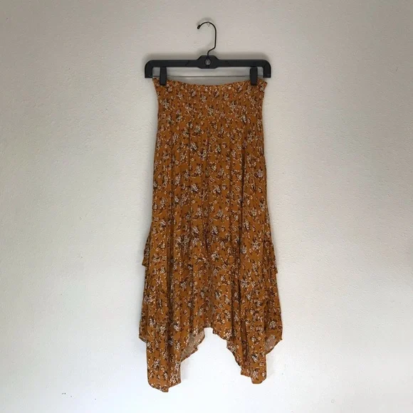 Floral Mustard Ruffle Hem Midi Skirt - M - Picture 7 of 8